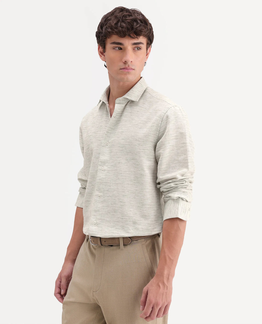 Rare Rabbit Men's Frit Dusky Green Cotton Blend Fabric Full Sleeve Regular Fit Textured Shirt