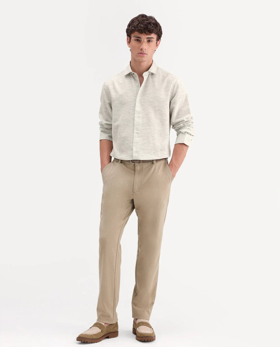 Rare Rabbit Men's Frit Dusky Green Cotton Blend Fabric Full Sleeve Regular Fit Textured Shirt