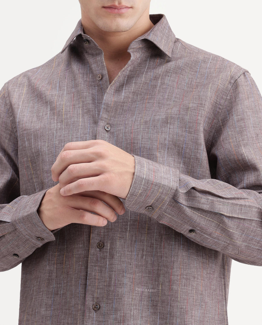 Rare Rabbit Men's Terah Dusky Brown Polyester Blend Fabric Full Sleeve Regular Fit Shirt