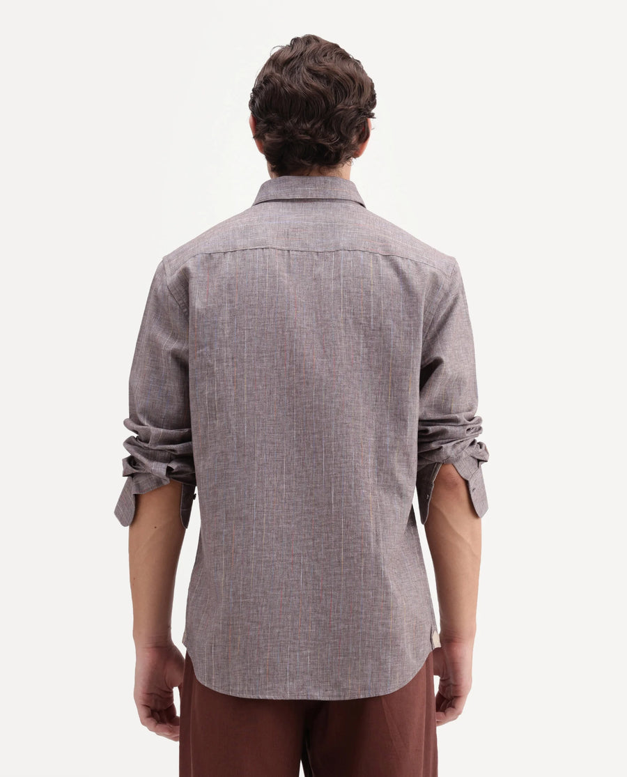 Rare Rabbit Men's Terah Dusky Brown Polyester Blend Fabric Full Sleeve Regular Fit Shirt