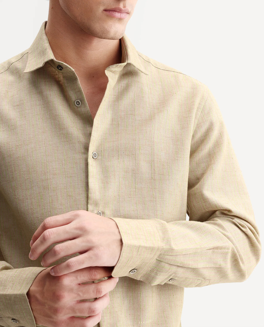 Rare Rabbit Men's Nimrod Flouroscent Green Polyester Blend Fabric Full Sleeve Regular Fit Striped Shirt