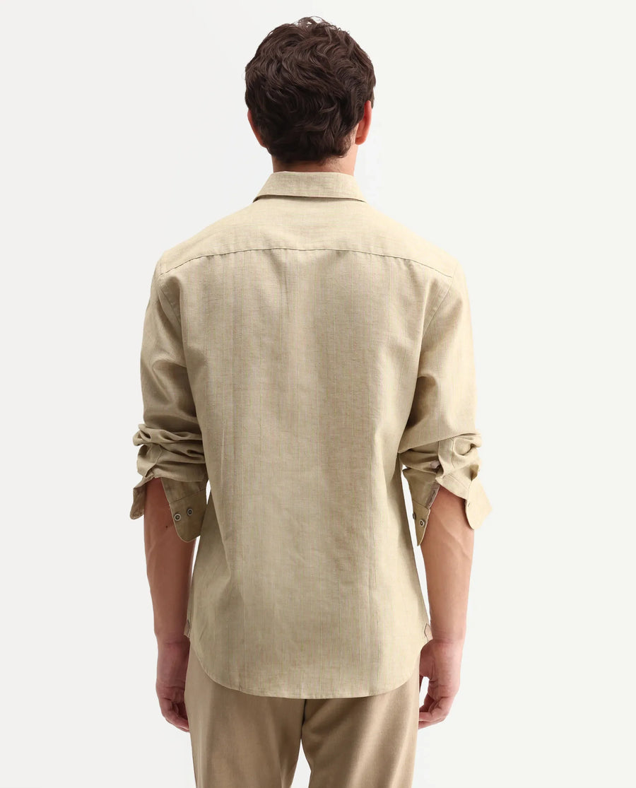 Rare Rabbit Men's Nimrod Flouroscent Green Polyester Blend Fabric Full Sleeve Regular Fit Striped Shirt