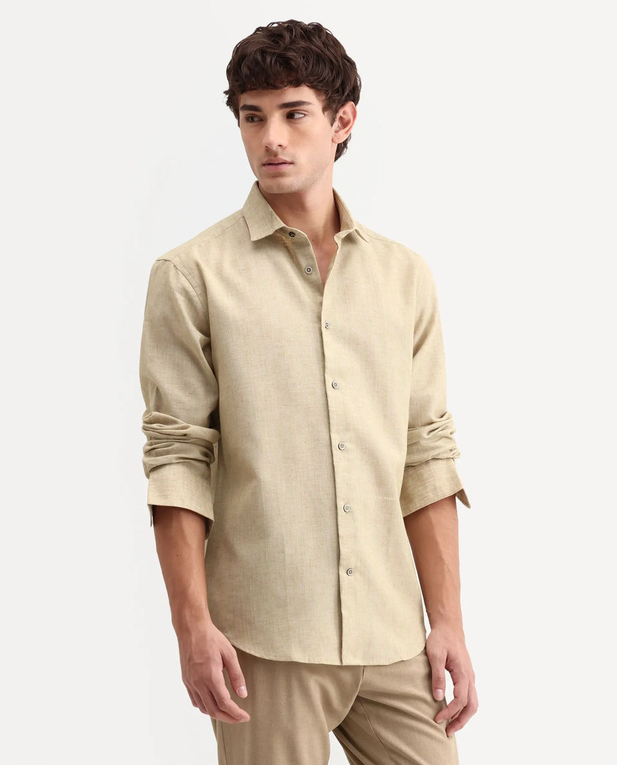 Rare Rabbit Men's Nimrod Flouroscent Green Polyester Blend Fabric Full Sleeve Regular Fit Striped Shirt