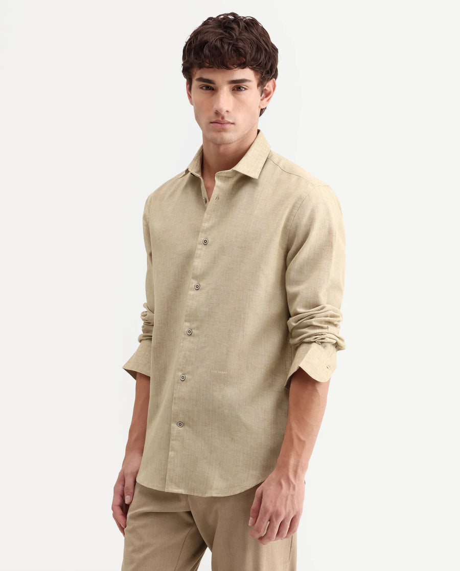 Rare Rabbit Men's Nimrod Flouroscent Green Polyester Blend Fabric Full Sleeve Regular Fit Striped Shirt