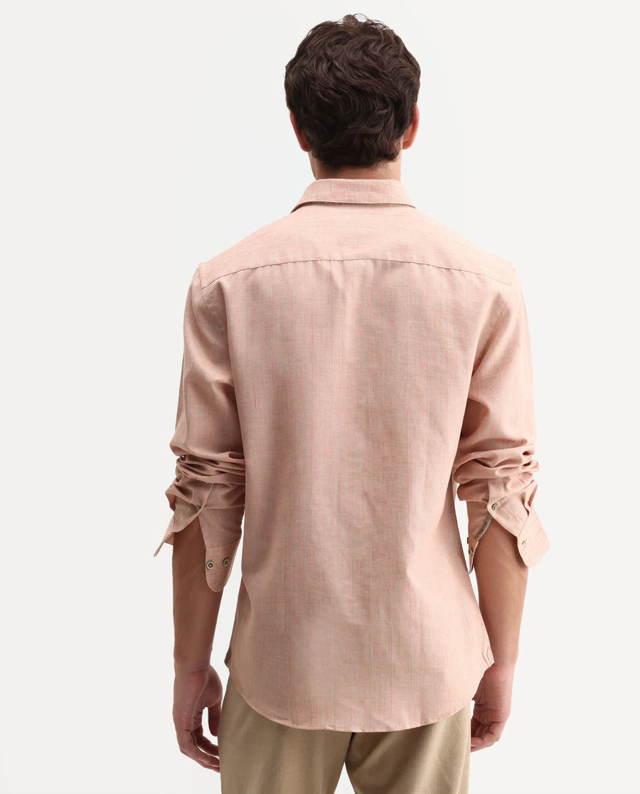 Rare Rabbit Men's Nimrod Flouroscent Pink Polyester Blend Fabric Full Sleeve Regular Fit Striped Shirt