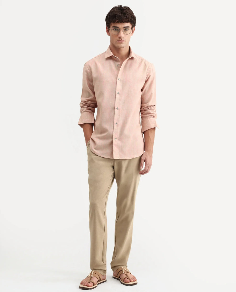 Rare Rabbit Men's Nimrod Flouroscent Pink Polyester Blend Fabric Full Sleeve Regular Fit Striped Shirt