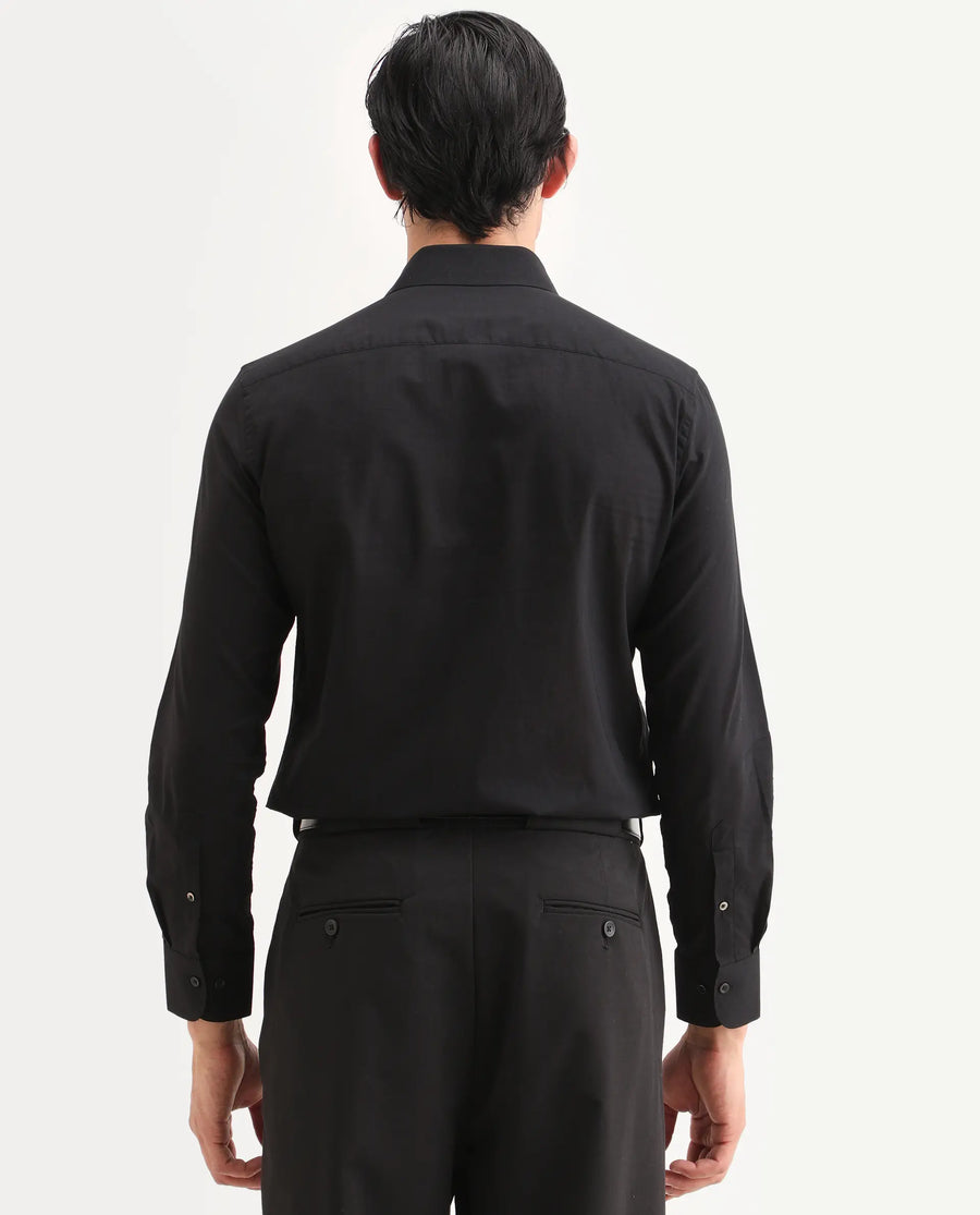 Rare Rabbit Men's Dori Black Cotton Fabric Full Sleeves Collared Neck Button Closure Embroidered Shirt