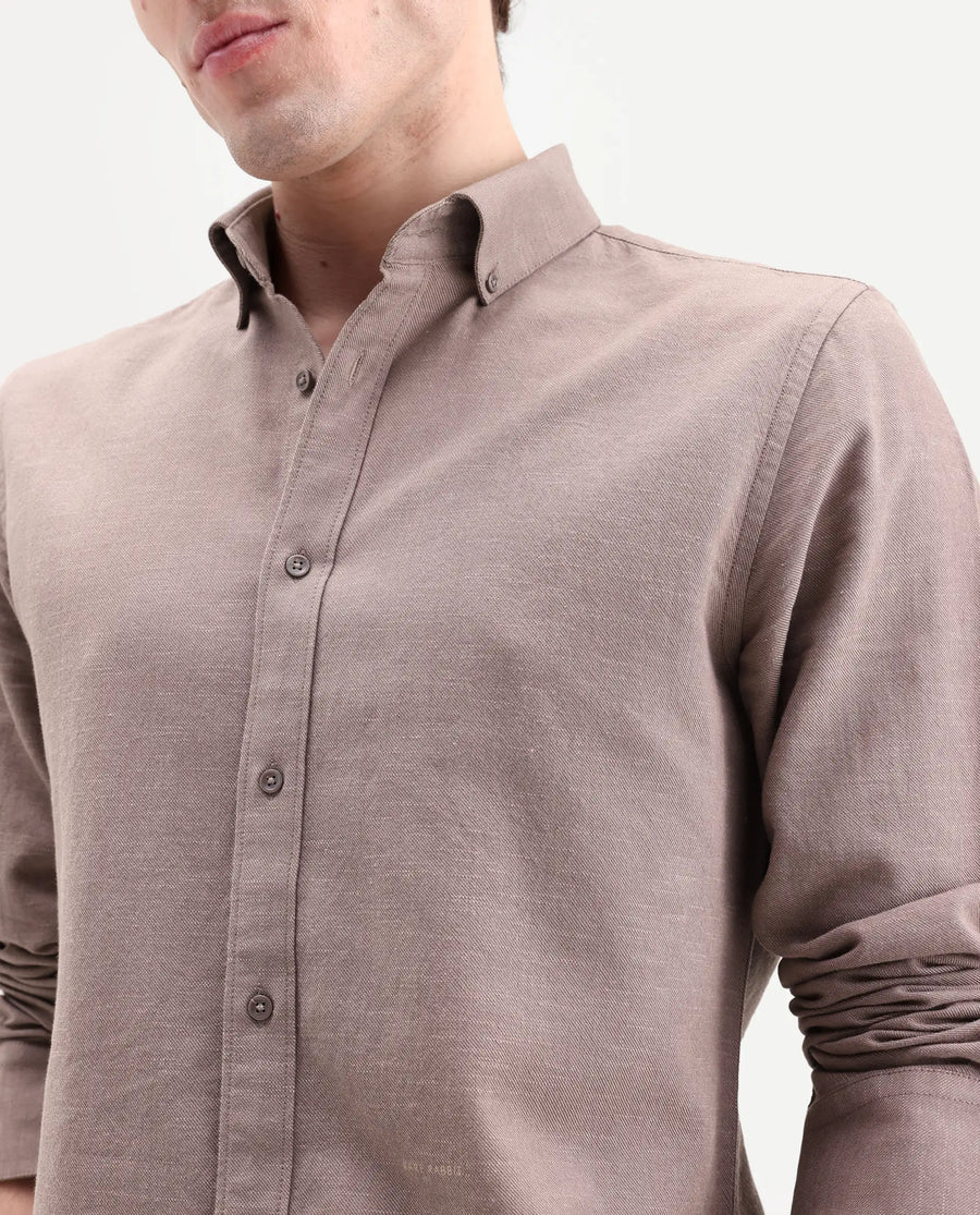 Rare Rabbit Men's Hax-P Pastel Brown Cotton Blend Fabric Full Sleeve Spread Collar Button Regular Plain Shirt
