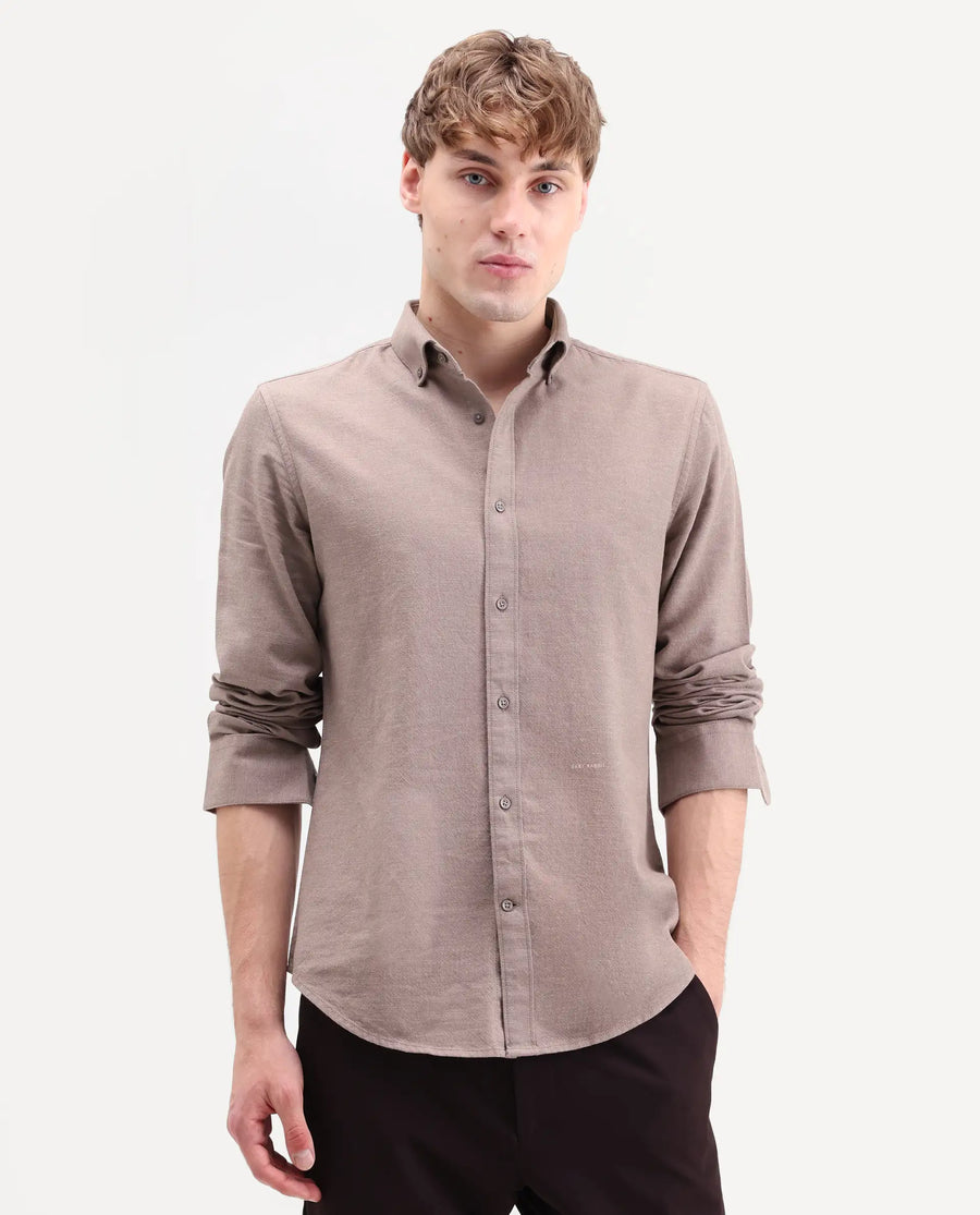 Rare Rabbit Men's Hax-P Pastel Brown Cotton Blend Fabric Full Sleeve Spread Collar Button Regular Plain Shirt