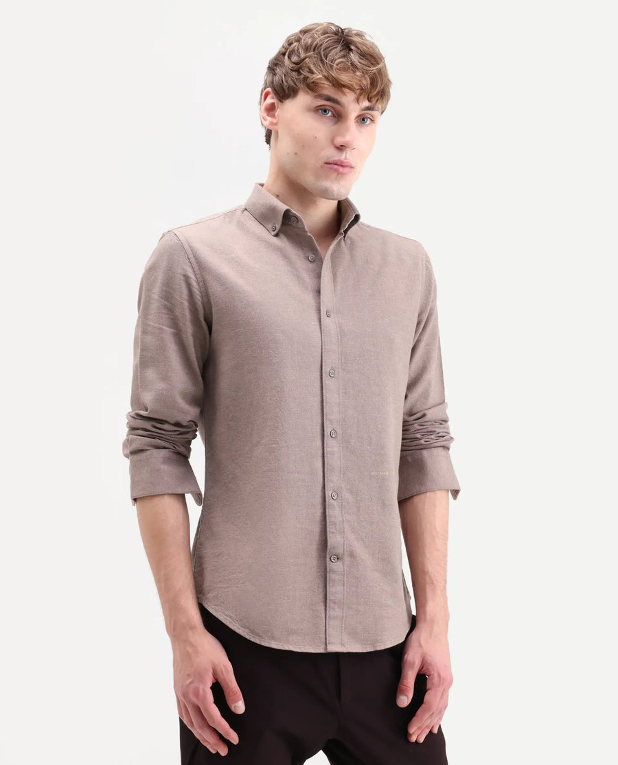 Rare Rabbit Men's Hax-P Pastel Brown Cotton Blend Fabric Full Sleeve Spread Collar Button Regular Plain Shirt