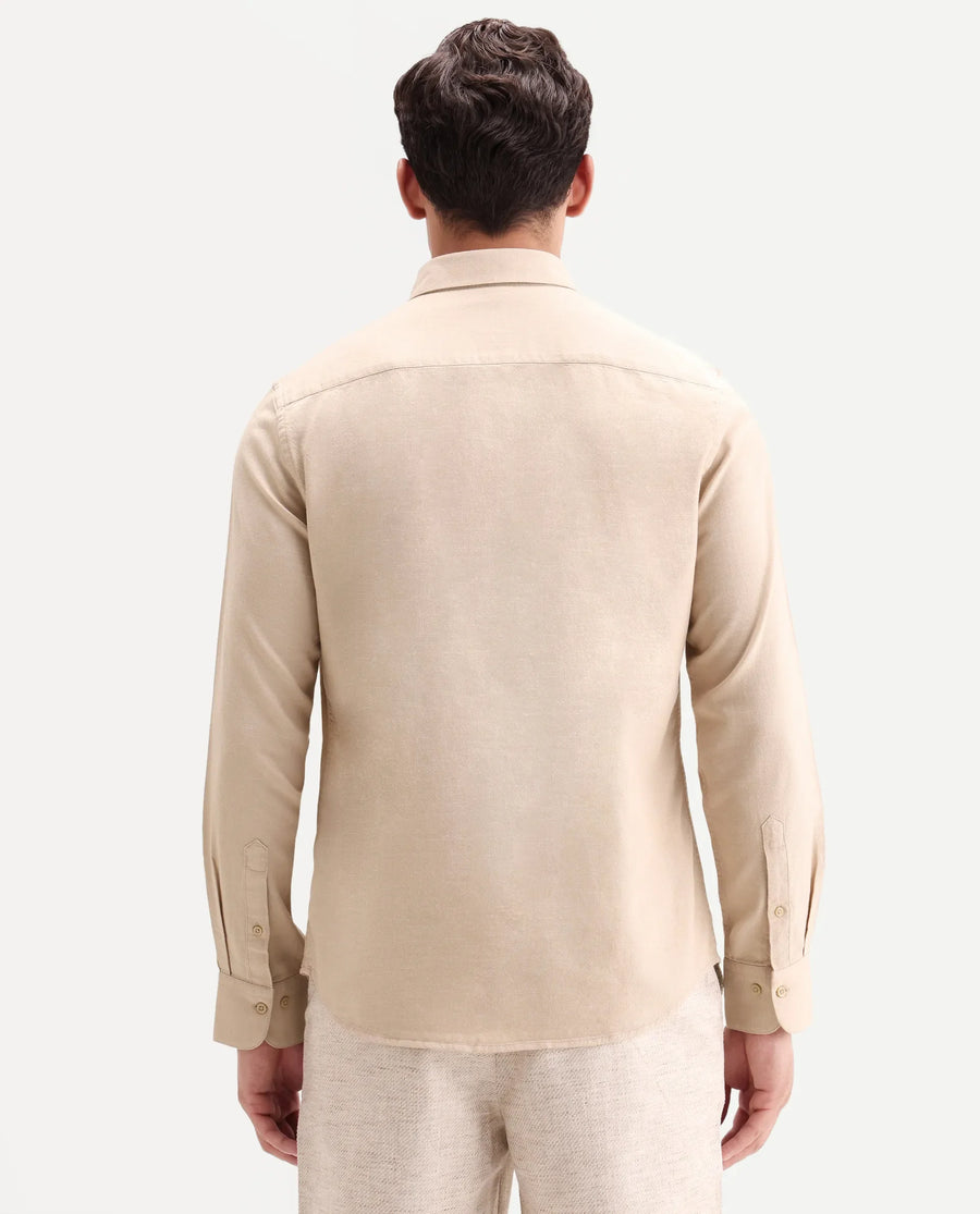 Rare Rabbit Men's Hax-P Light Mustard Cotton Blend Fabric Full Sleeve Spread Collar Button Regular Plain Shirt