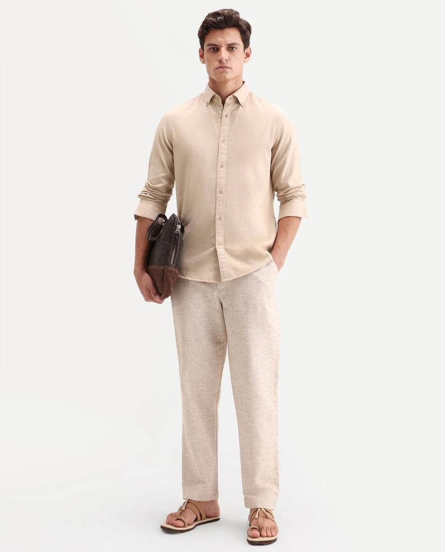 Rare Rabbit Men's Hax-P Light Mustard Cotton Blend Fabric Full Sleeve Spread Collar Button Regular Plain Shirt