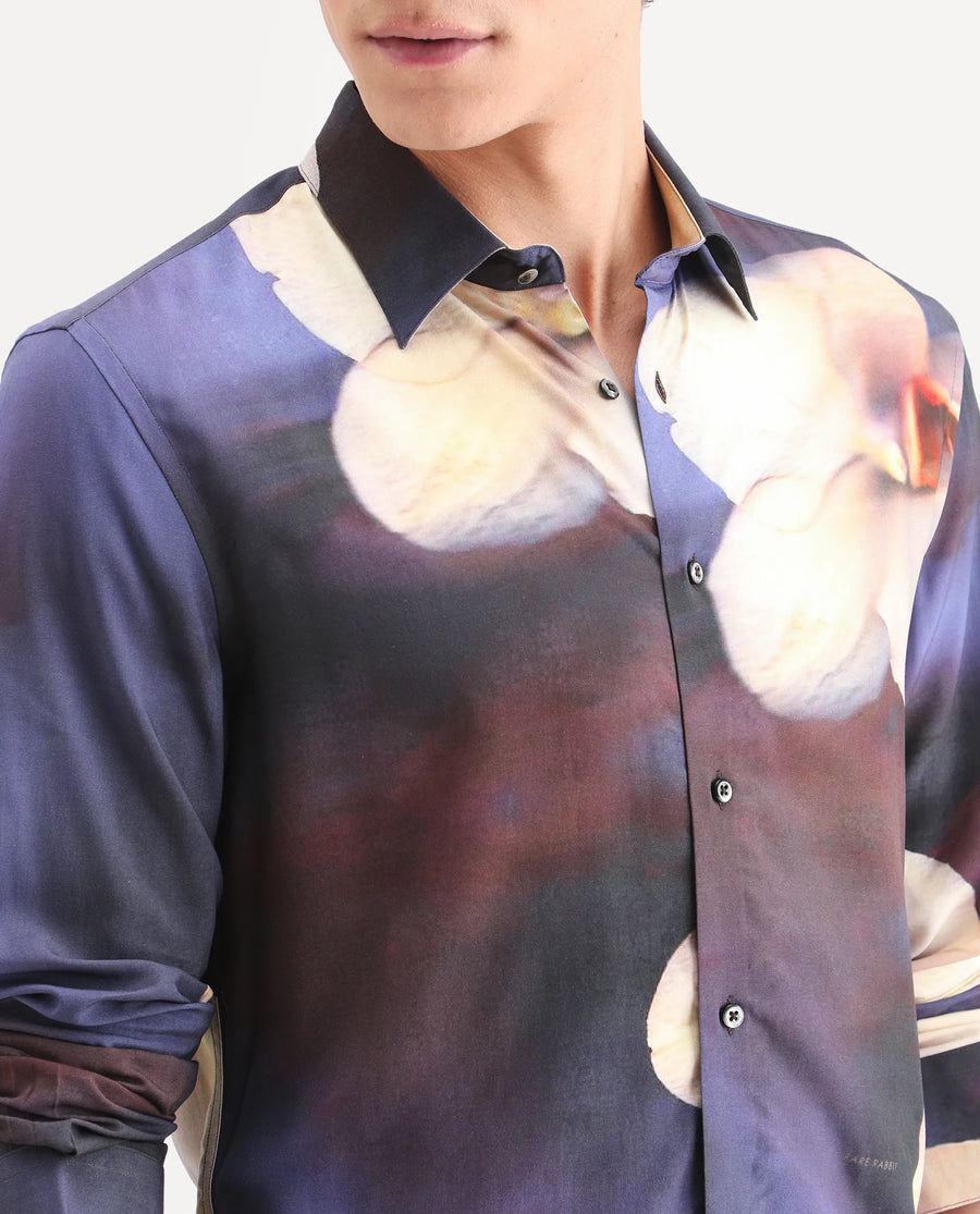 Rare Rabbit Men's Jemp 2 Purple Viscose Fabric Full Sleeve Spread Collar Regular Fit Floral Print Shirt