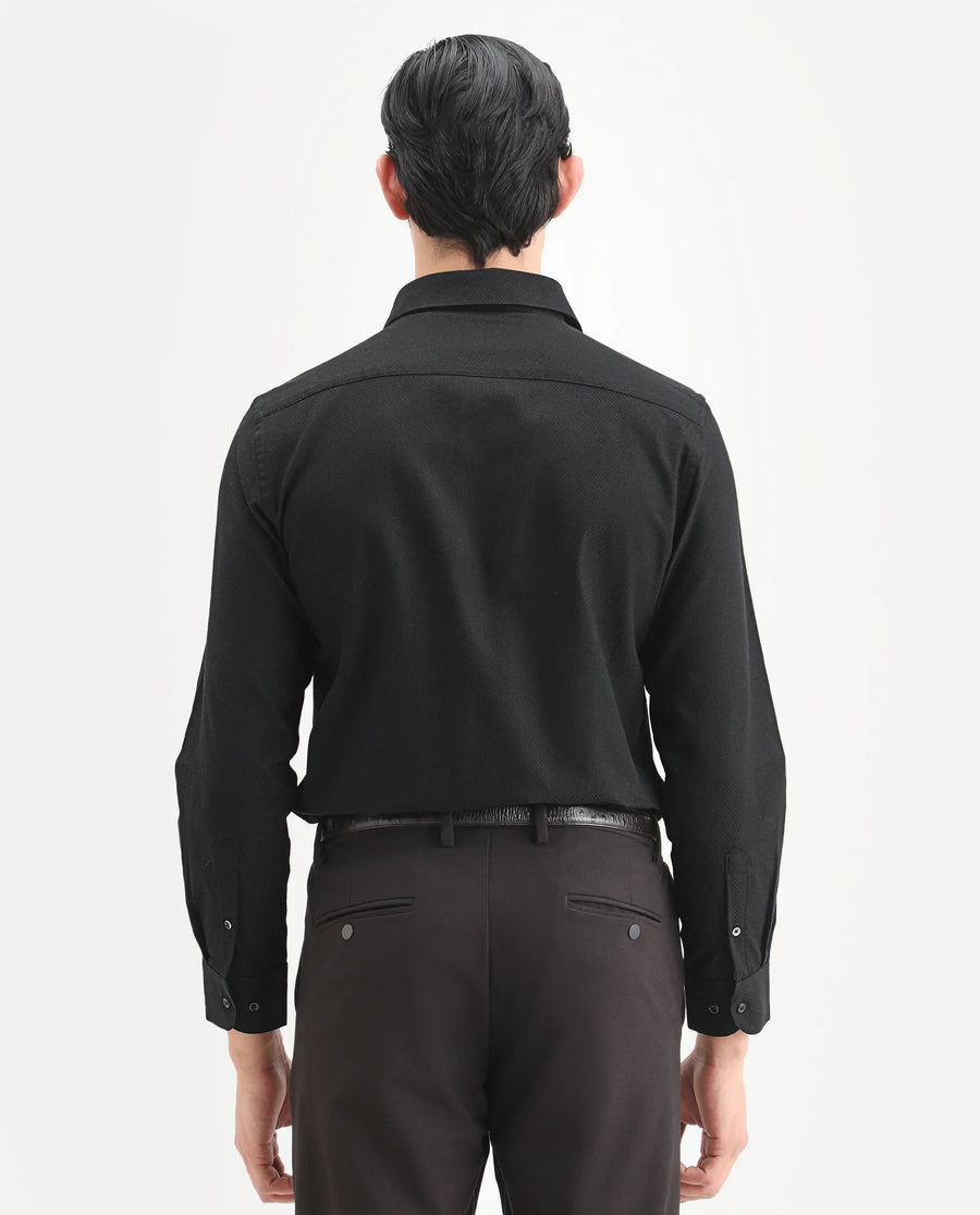 Rare Rabbit Men's Blene Black Cotton Full Sleeve Spread Collar Regular Fit Plain Shirt