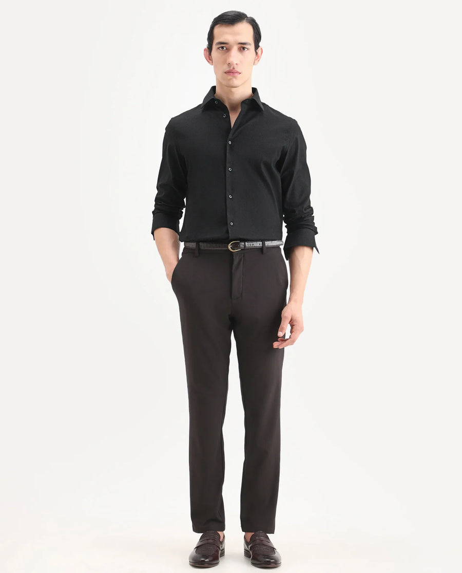 Rare Rabbit Men's Blene Black Cotton Full Sleeve Spread Collar Regular Fit Plain Shirt