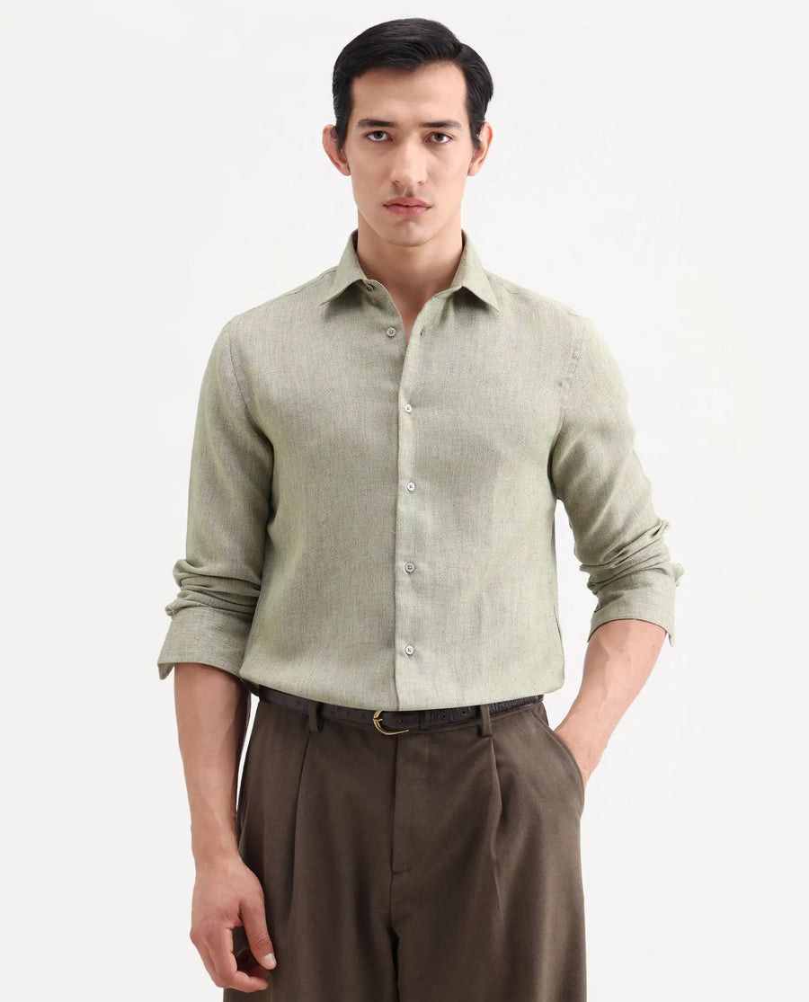 Rare Rabbit Men's Glet-26 Fluorescent Green Polyester Blend Fabric Full Sleeve Collared Regular Fit Plain Shirt