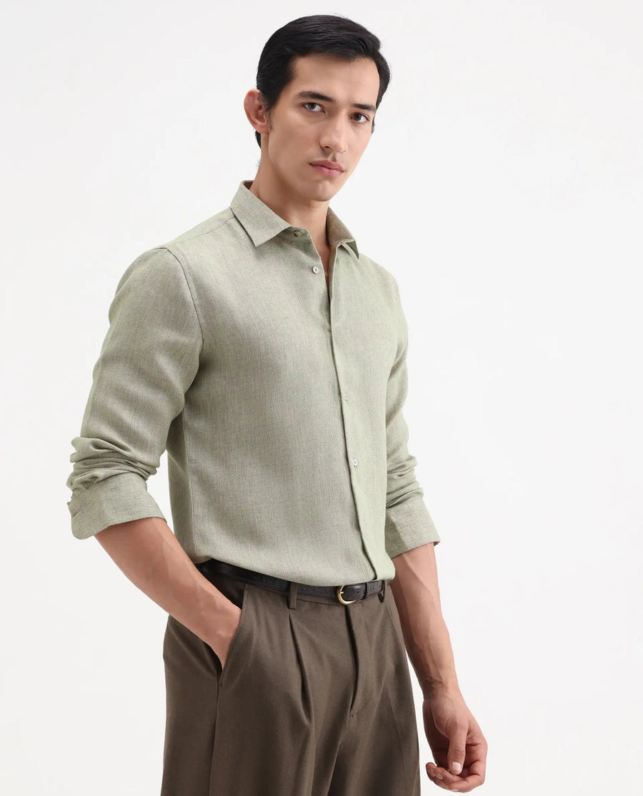 Rare Rabbit Men's Glet-26 Fluorescent Green Polyester Blend Fabric Full Sleeve Collared Regular Fit Plain Shirt