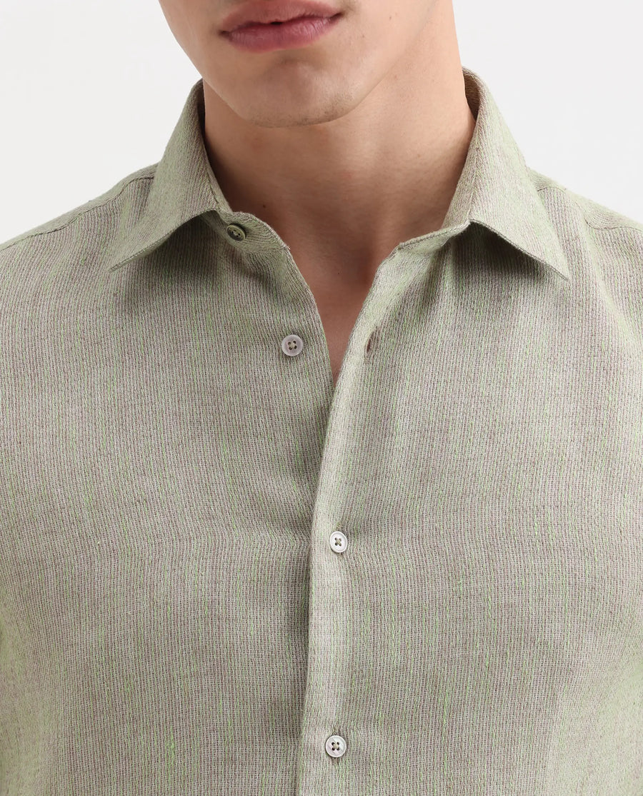 Rare Rabbit Men's Glet-26 Fluorescent Green Polyester Blend Fabric Full Sleeve Collared Regular Fit Plain Shirt