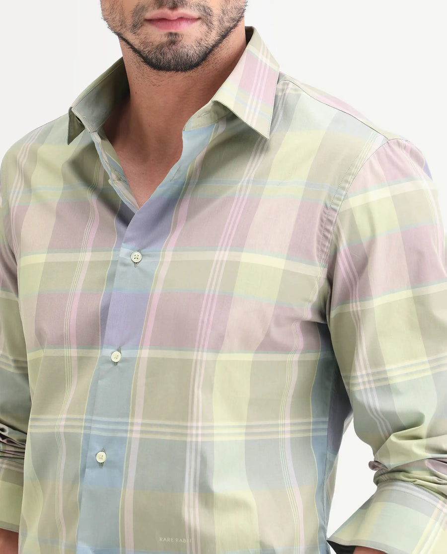 Rare Rabbit Men's Rizi Light Green Cotton Full Sleeve Spread Collar Regular Fit Checked Shirt