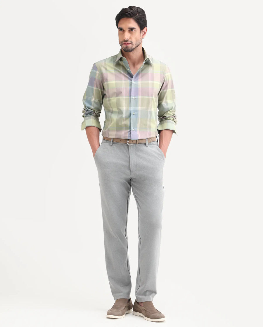 Rare Rabbit Men's Rizi Light Green Cotton Full Sleeve Spread Collar Regular Fit Checked Shirt