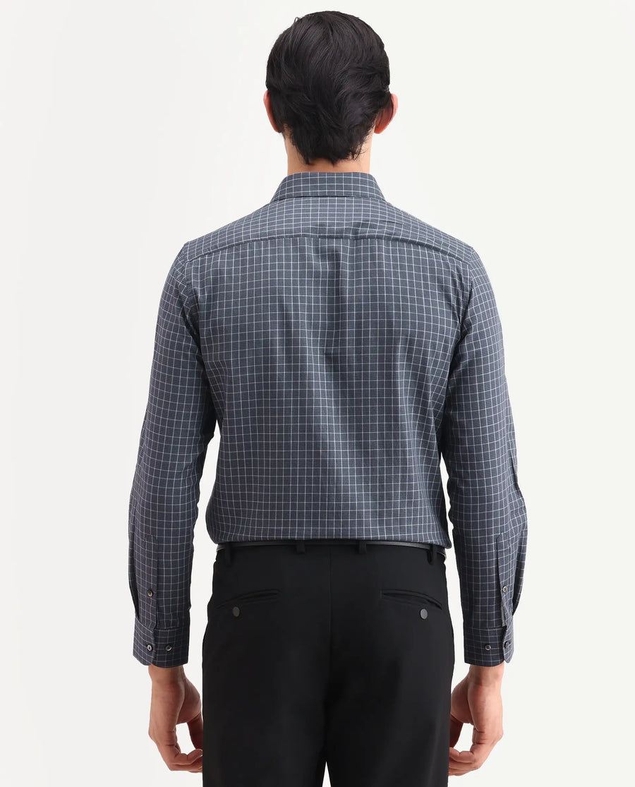 Rare Rabbit Men's Sapar Blue Cotton Fabric Full Sleeve Spread Collar Regular Fit Checked Shirt