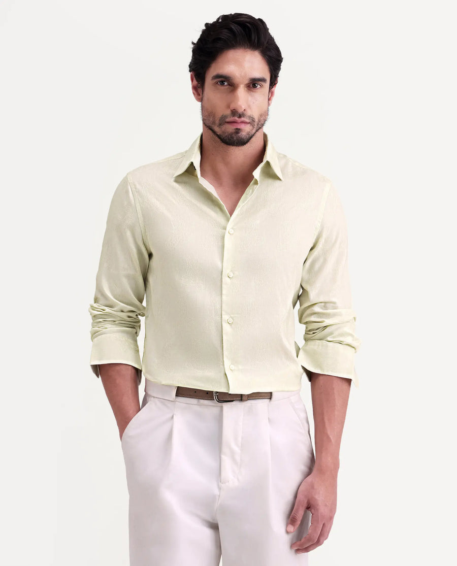 Rare Rabbit Men's Alvo Pastel Green Viscose Blend Fabric Full Sleeve Spread Collar Regular Fit Jacquard Shirt