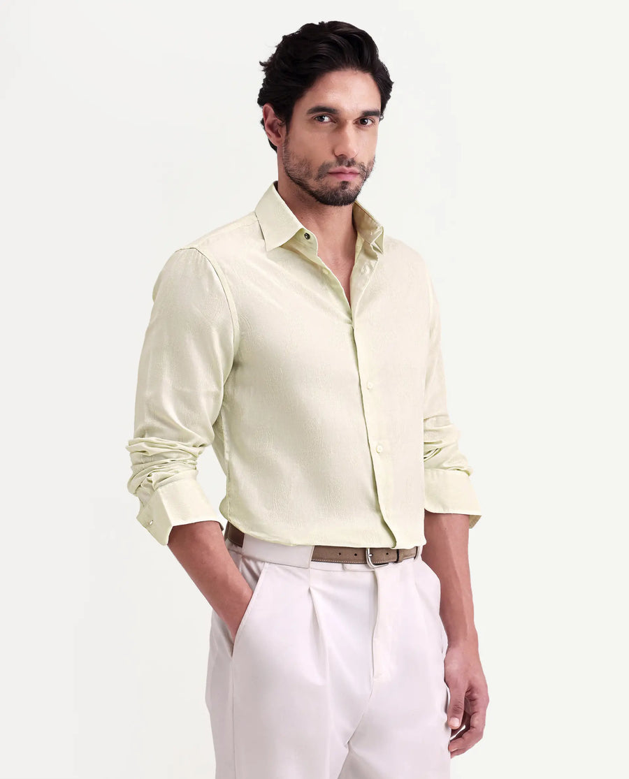 Rare Rabbit Men's Alvo Pastel Green Viscose Blend Fabric Full Sleeve Spread Collar Regular Fit Jacquard Shirt