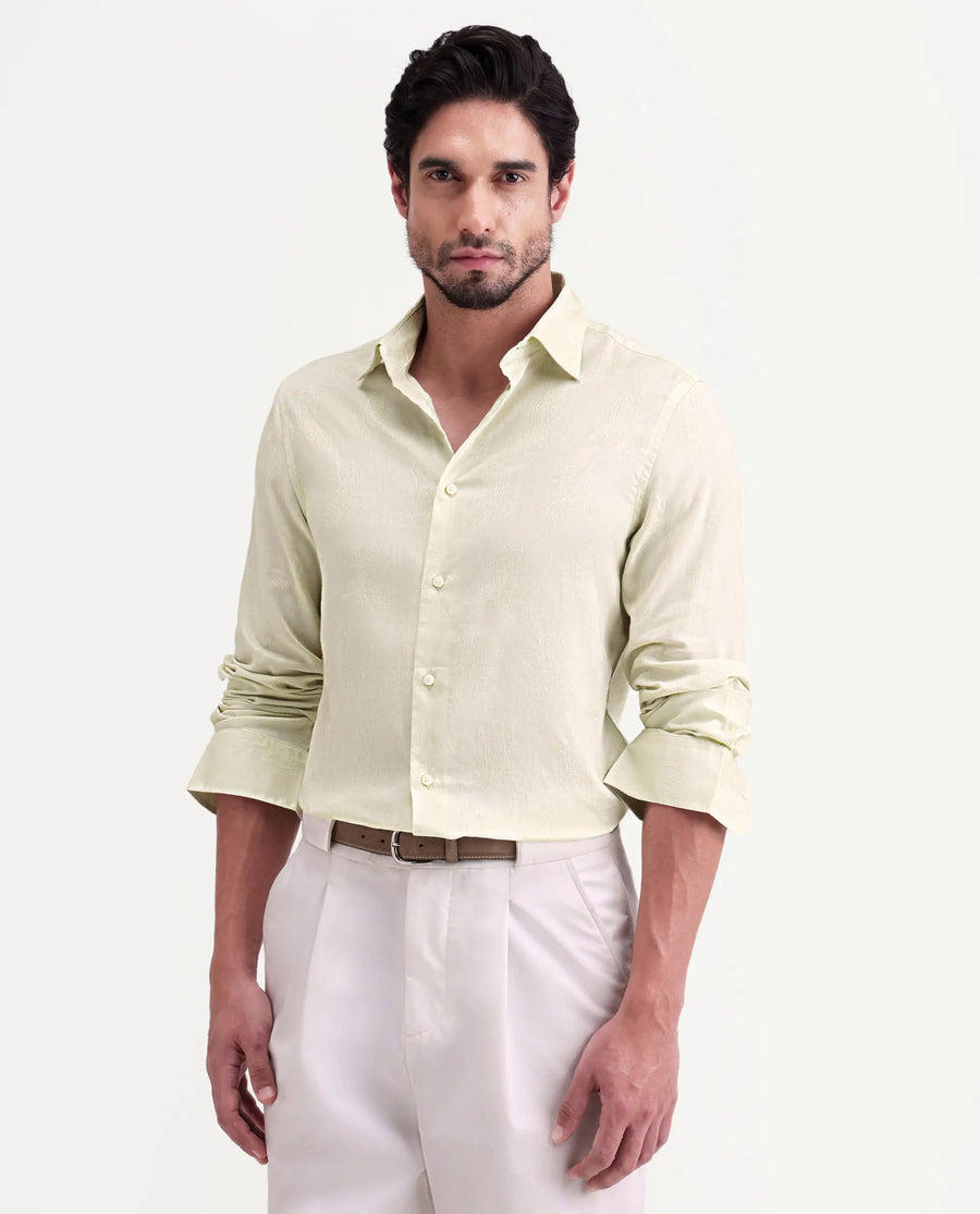 Rare Rabbit Men's Alvo Pastel Green Viscose Blend Fabric Full Sleeve Spread Collar Regular Fit Jacquard Shirt