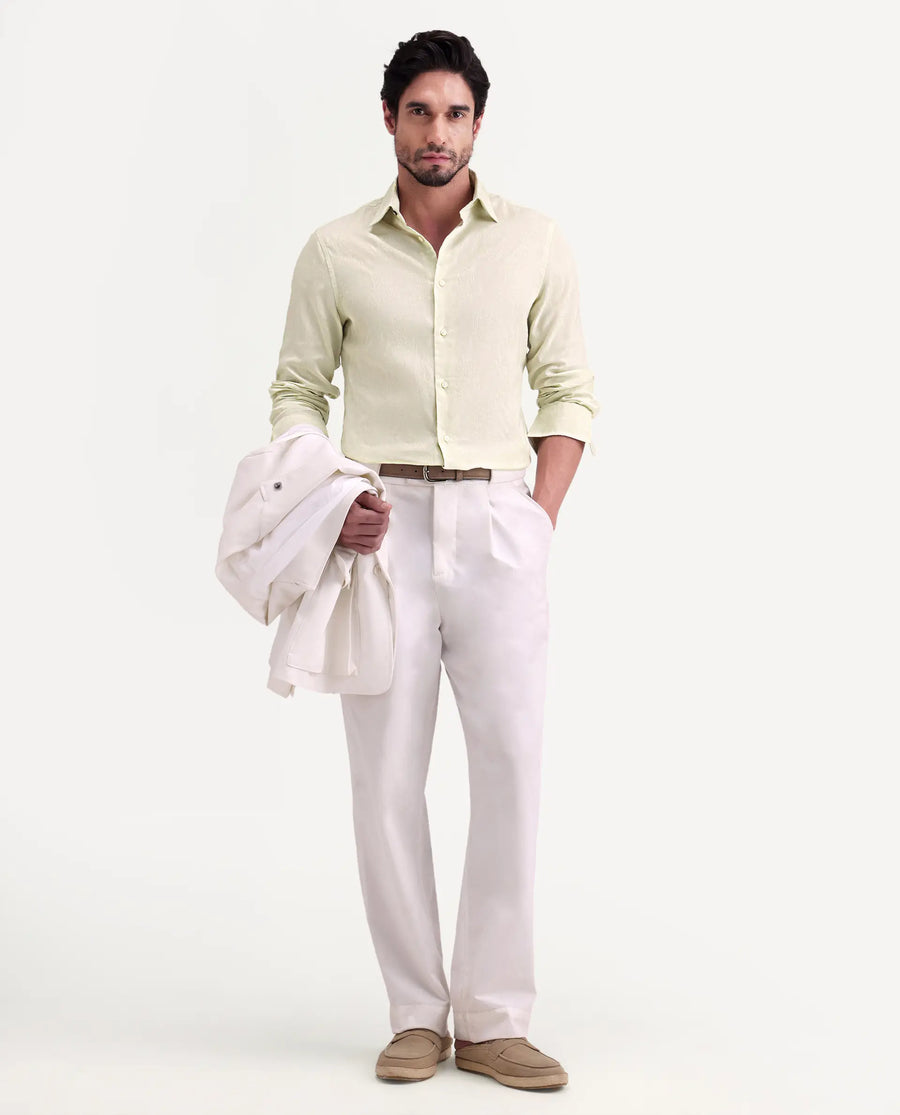 Rare Rabbit Men's Alvo Pastel Green Viscose Blend Fabric Full Sleeve Spread Collar Regular Fit Jacquard Shirt