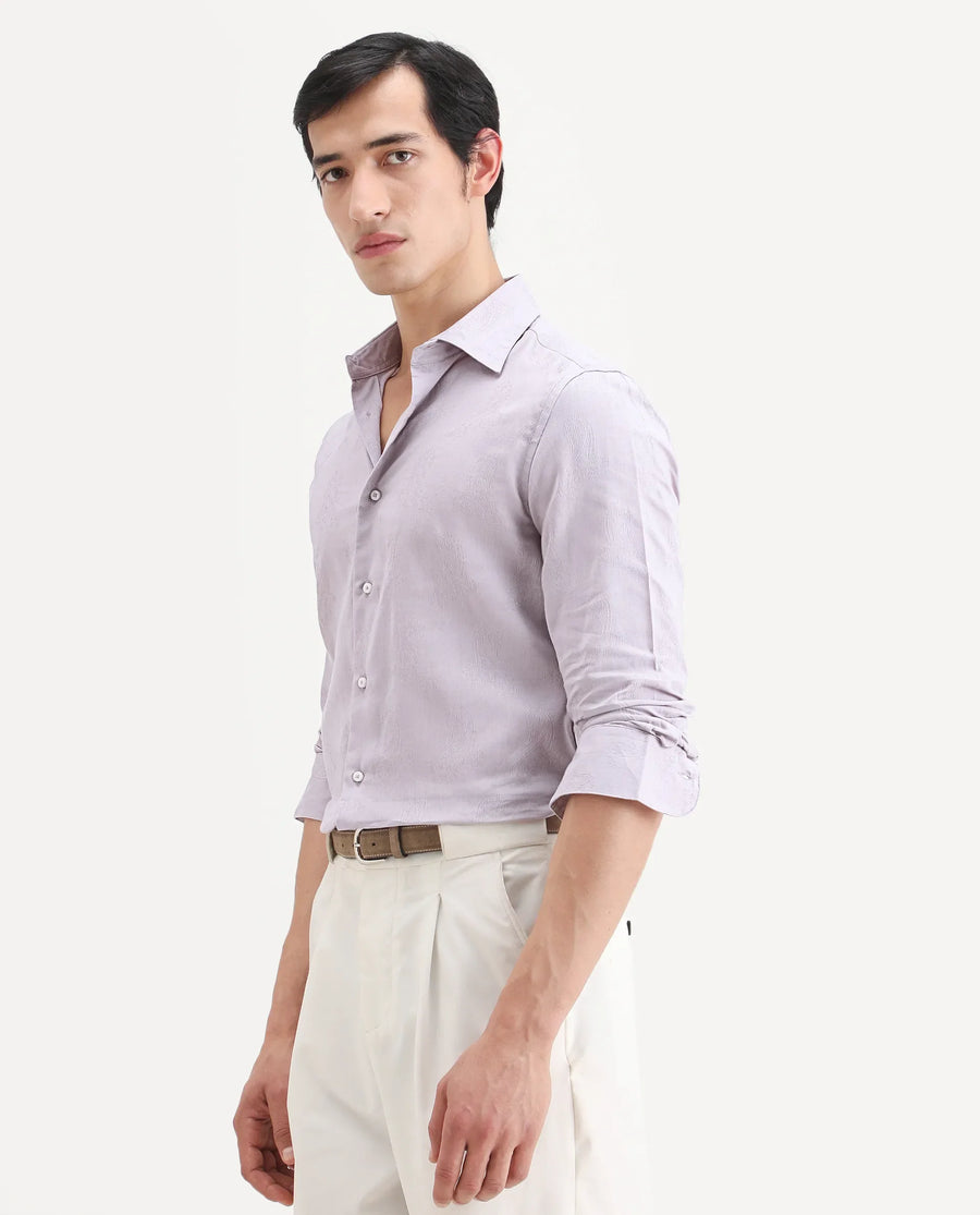 Rare Rabbit Men's Alvo Purple Viscose Blend Fabric Full Sleeve Spread Collar Regular Fit Jacquard Shirt