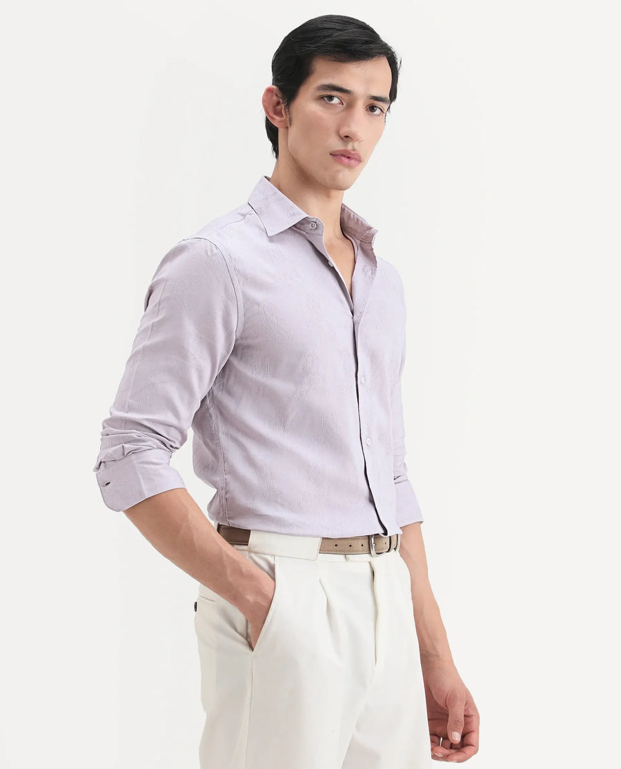 Rare Rabbit Men's Alvo Purple Viscose Blend Fabric Full Sleeve Spread Collar Regular Fit Jacquard Shirt