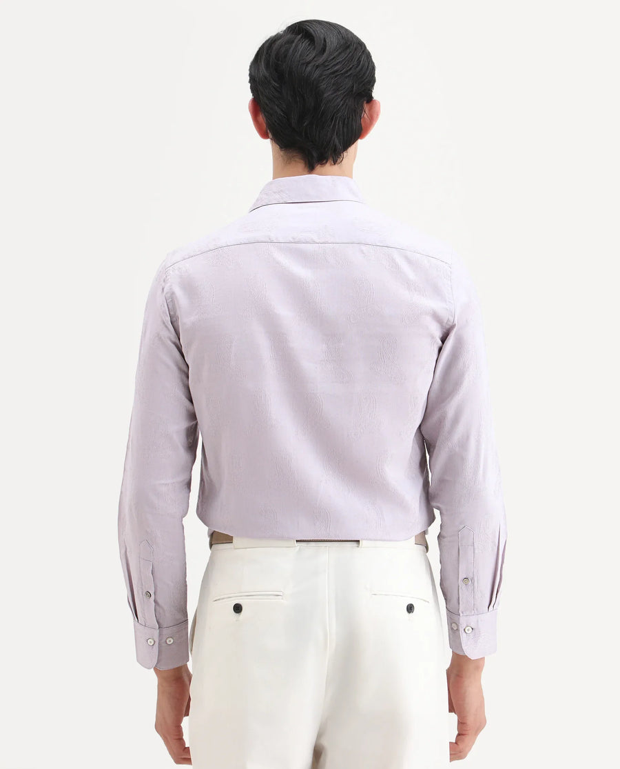 Rare Rabbit Men's Alvo Purple Viscose Blend Fabric Full Sleeve Spread Collar Regular Fit Jacquard Shirt