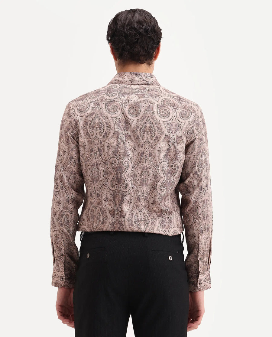 Rare Rabbit Men's Qaiz Dusky Beige Cotton Blend Fabric Full Sleeve Spread Collar Regular Fit Paisley Print Shirt