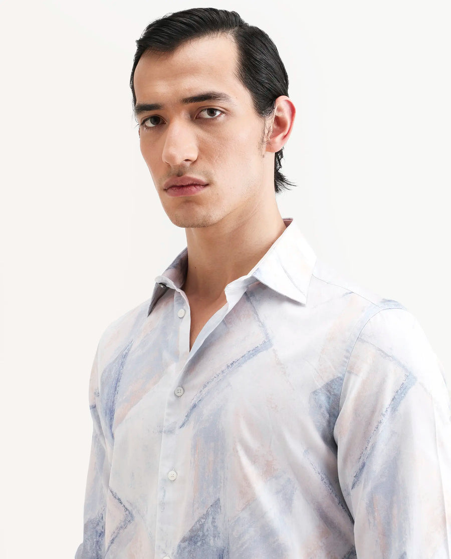 Rare Rabbit Men's Skye Pastel Blue Cotton Fabric Full Sleeve Spread Collar Regular Fit Abstract Print Shirt
