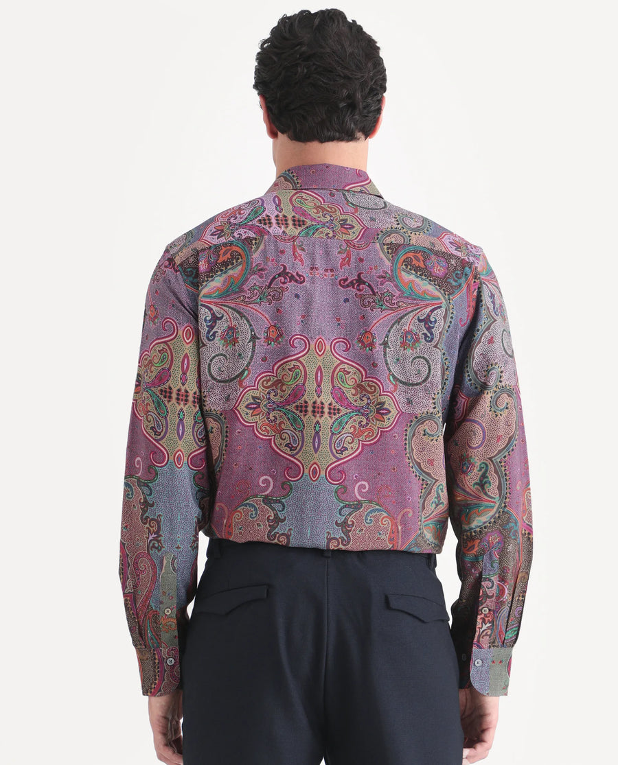 Rare Rabbit Men's Timo Multi Viscose Fabric Full Sleeve Spread Collar Regular Fit Paisley Print Shirt