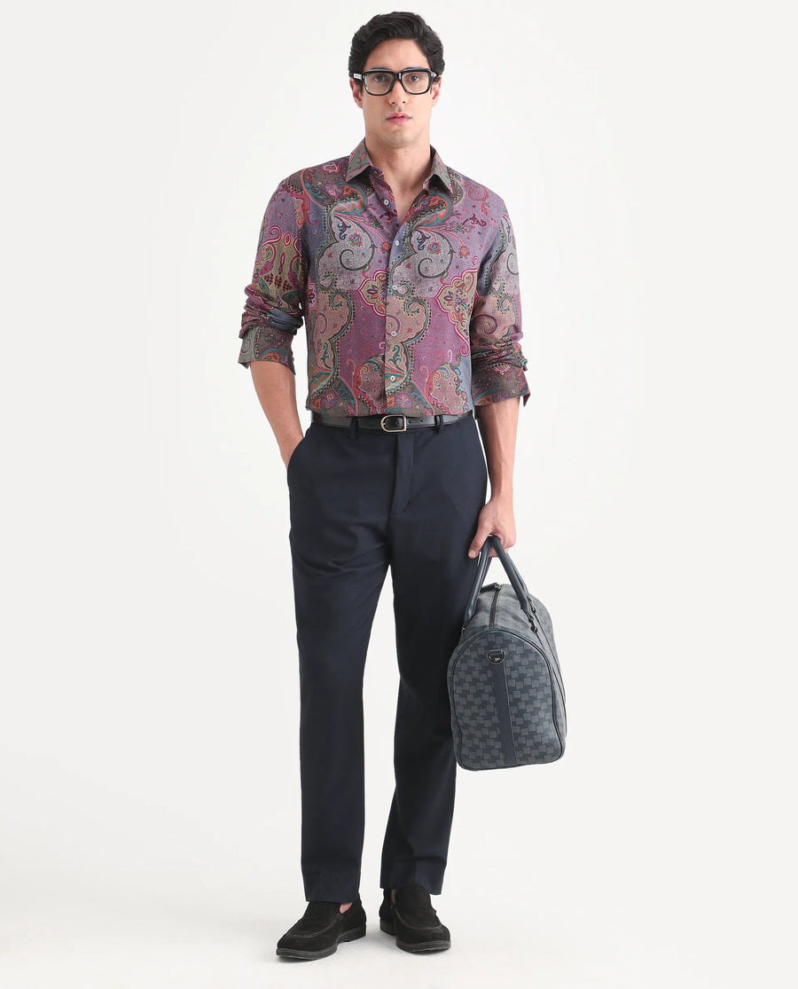 Rare Rabbit Men's Timo Multi Viscose Fabric Full Sleeve Spread Collar Regular Fit Paisley Print Shirt