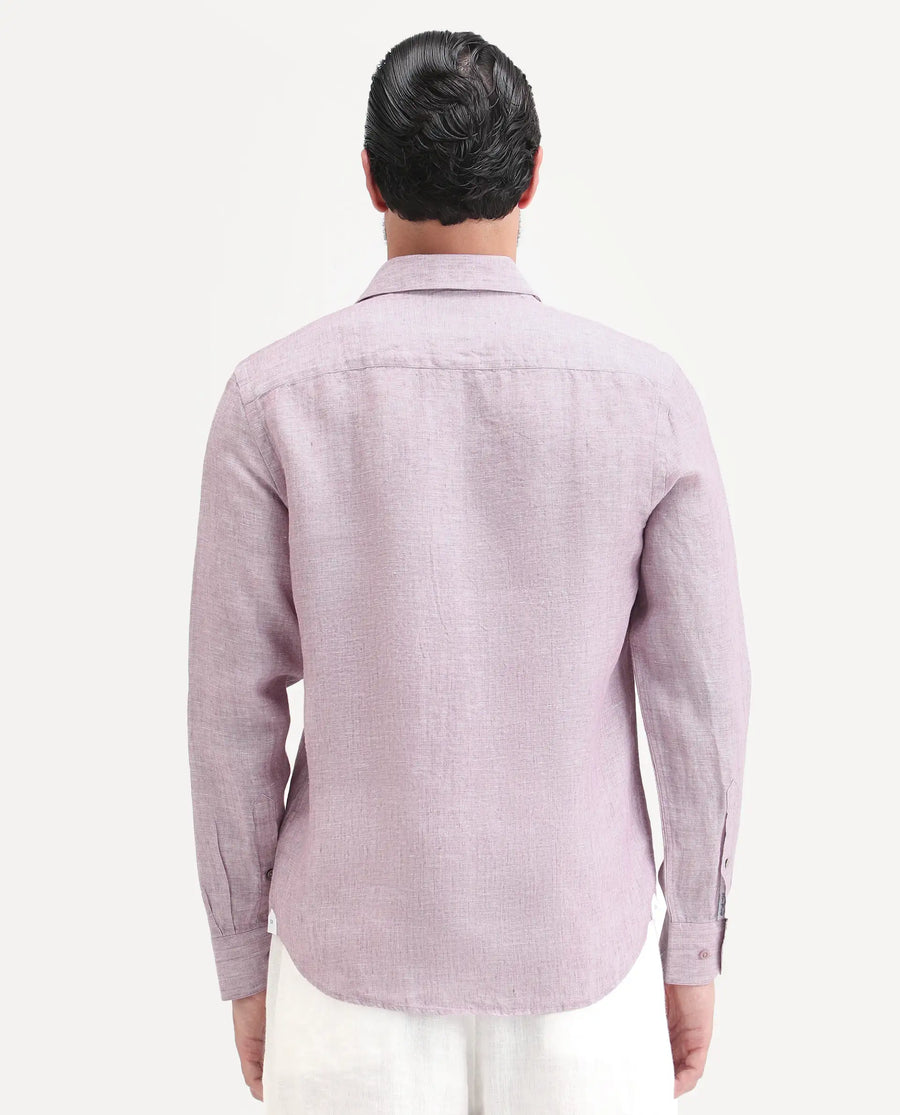 Rare Rabbit Men's Borium-26 Pink 100% Linen Full Sleeve Spread Collar Regular Fit Plain Shirt