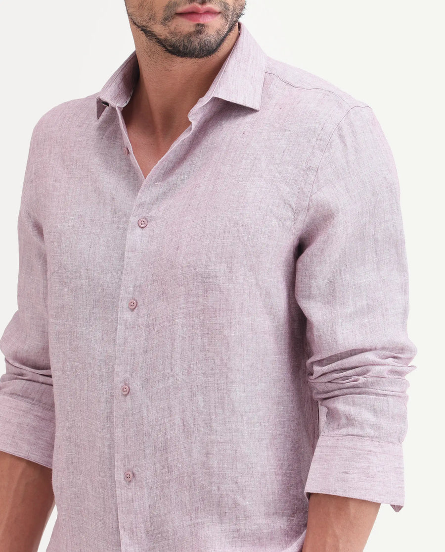 Rare Rabbit Men's Borium-26 Pink 100% Linen Full Sleeve Spread Collar Regular Fit Plain Shirt