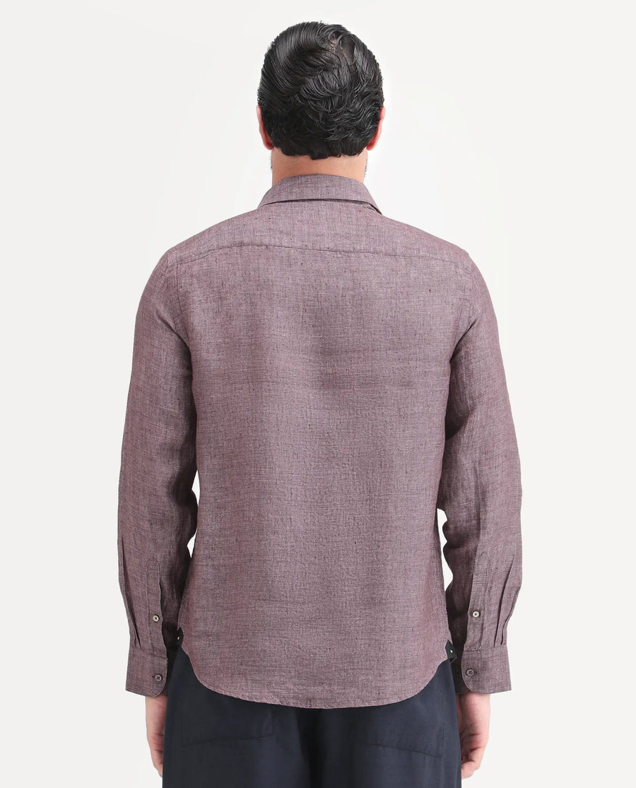 Rare Rabbit Men's Borium-D-26 Dark Purple 100% Linen Full Sleeve Spread Collar Regular Fit Plain Shirt