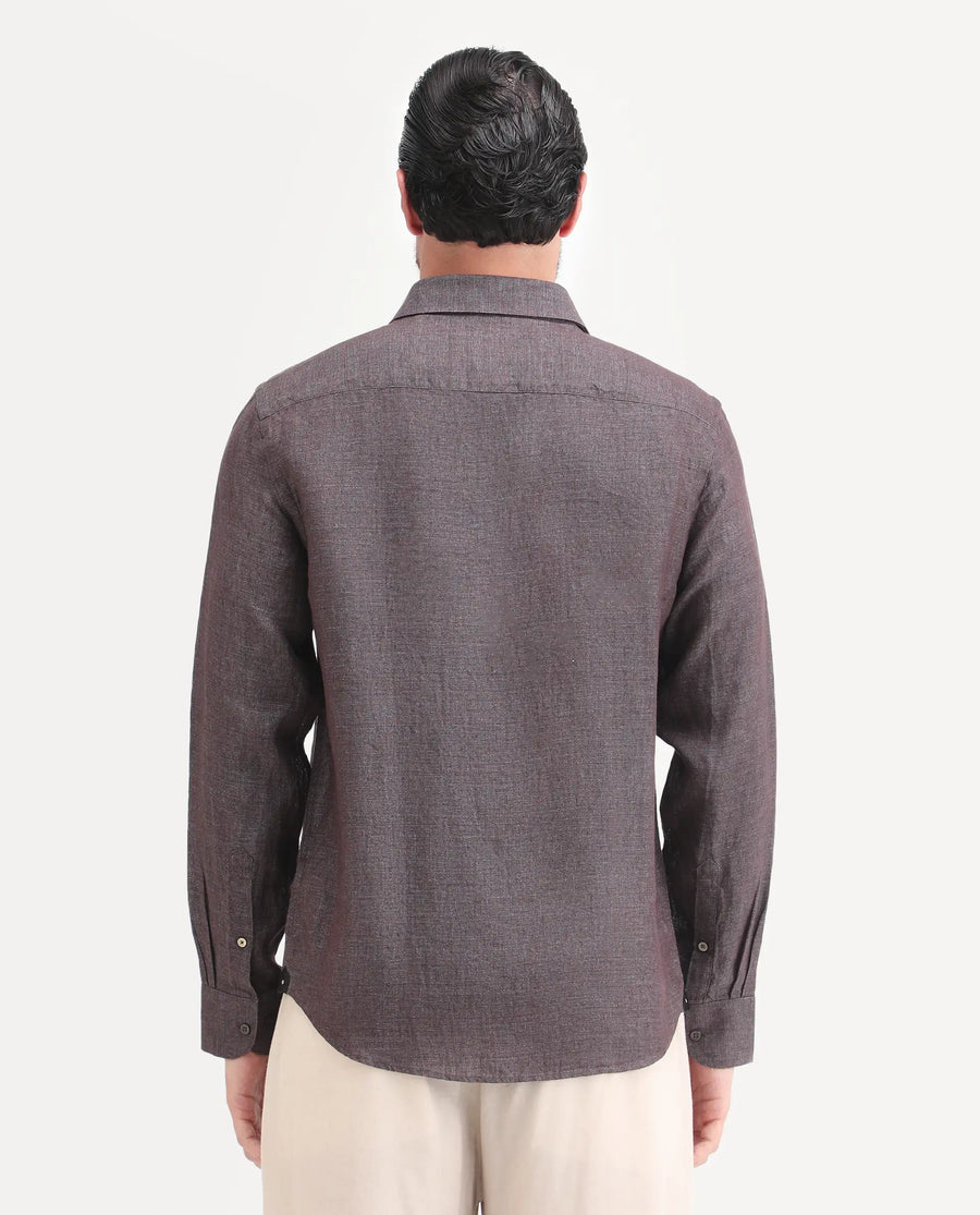 Rare Rabbit Men's Borium-D-26 Dark Grey 100% Linen Full Sleeve Spread Collar Regular Fit Plain Shirt