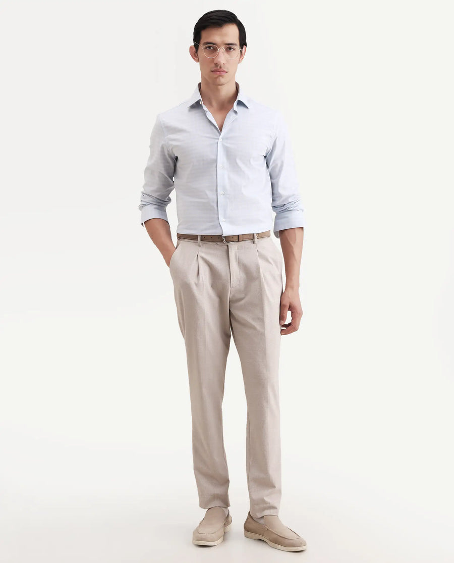 Rare Rabbit Men's Tixo Light Blue Cotton Fabric Full Sleeve Spread Collar Regular Fit Checked Shirt