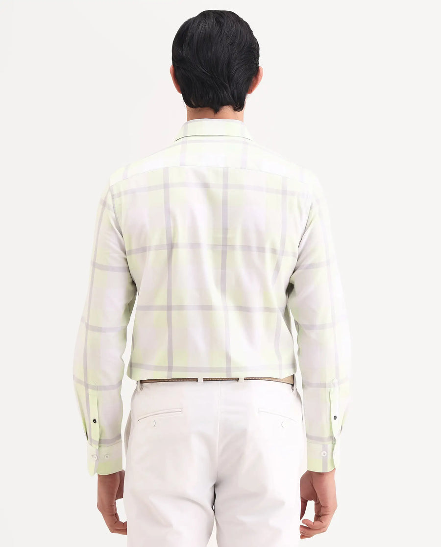 Rare Rabbit Men's Taki Fluorescent Green Cotton Fabric Full Sleeve Spread Collar Regular Fit Checked Shirt
