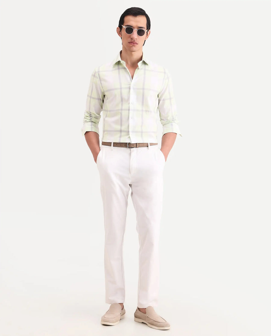 Rare Rabbit Men's Taki Fluorescent Green Cotton Fabric Full Sleeve Spread Collar Regular Fit Checked Shirt