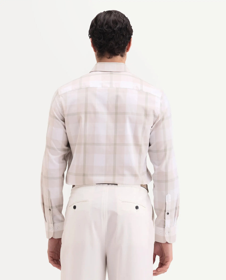 Rare Rabbit Men's Taki Beige Cotton Fabric Full Sleeve Spread Collar Regular Fit Checked Shirt