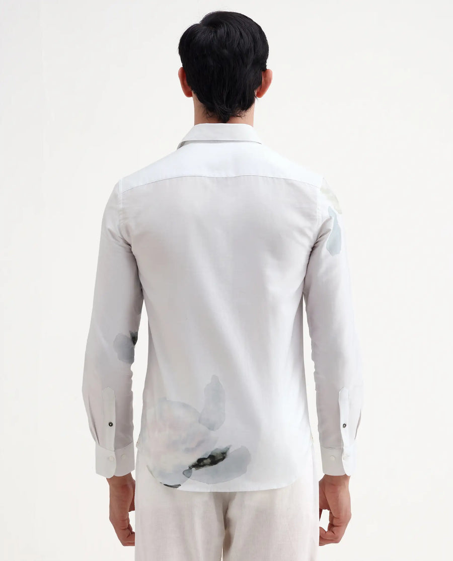 Rare Rabbit Men's Tess Off White Cotton Fabric Full Sleeve Spread Collar Regular Fit Floral Print Shirt