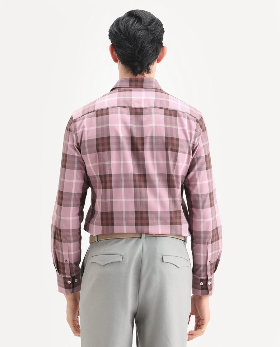 Rare Rabbit Men's Herti Pink Cotton Fabric Full Sleeve Spread Collar Regular Fit Checked Shirt