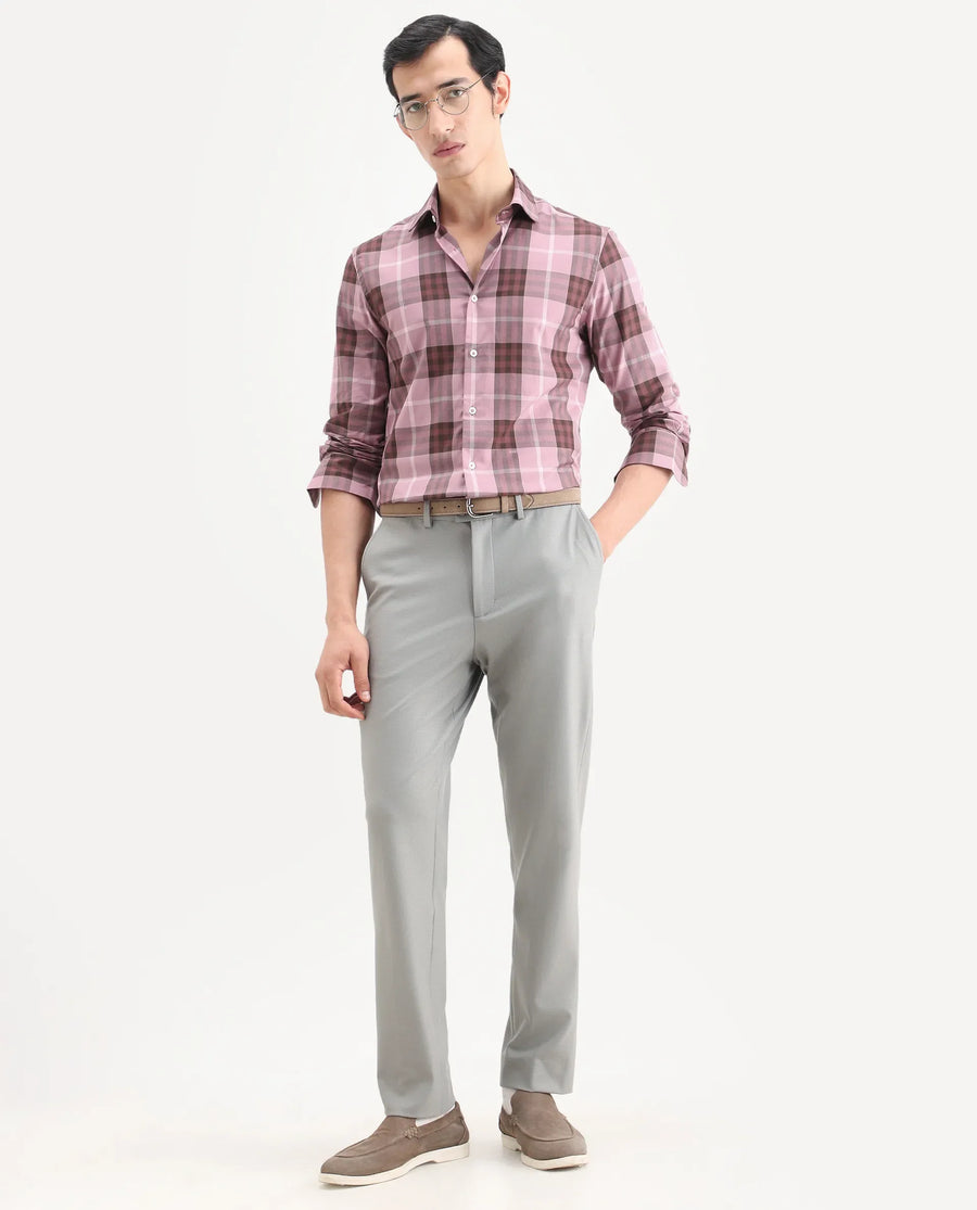 Rare Rabbit Men's Herti Pink Cotton Fabric Full Sleeve Spread Collar Regular Fit Checked Shirt