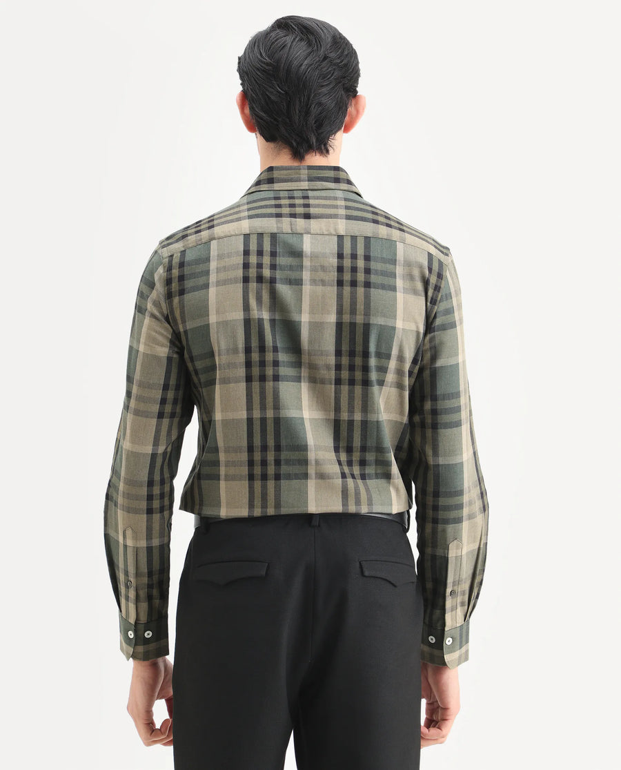 Rare Rabbit Men's Herti Green Cotton Fabric Full Sleeve Spread Collar Regular Fit Checked Shirt