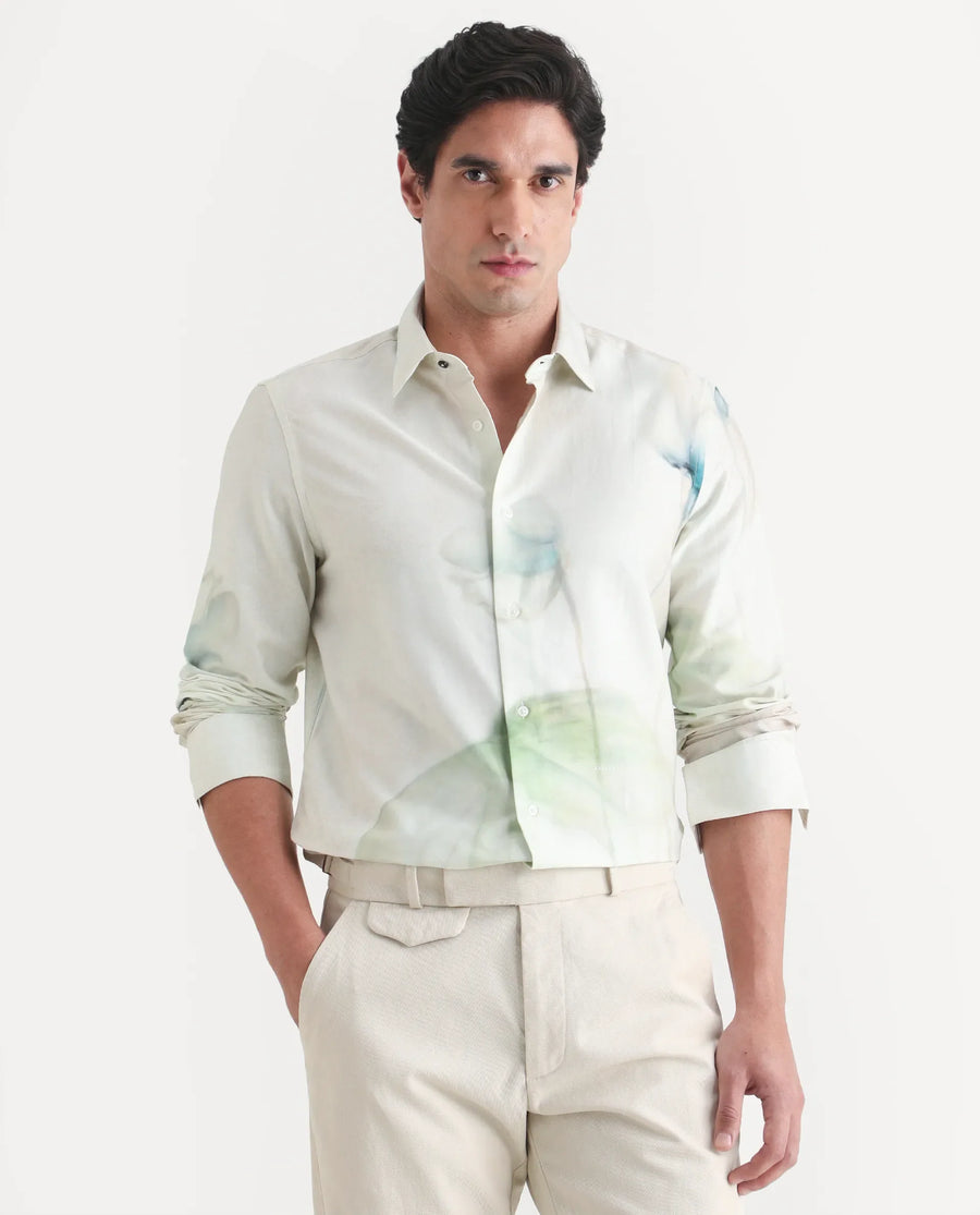 Rare Rabbit Men's Jono Off White Cotton Full Sleeve Spread Collar Regular Fit Floral Print Shirt