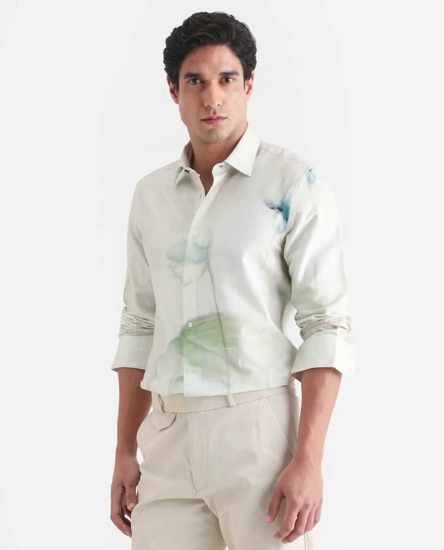 Rare Rabbit Men's Jono Off White Cotton Full Sleeve Spread Collar Regular Fit Floral Print Shirt